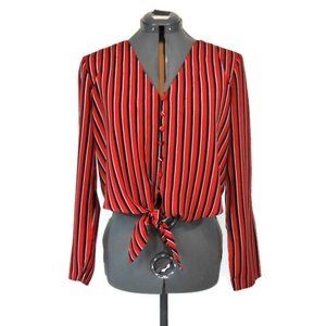NWOT One Clothing Red Striped Tie Waist Blouse